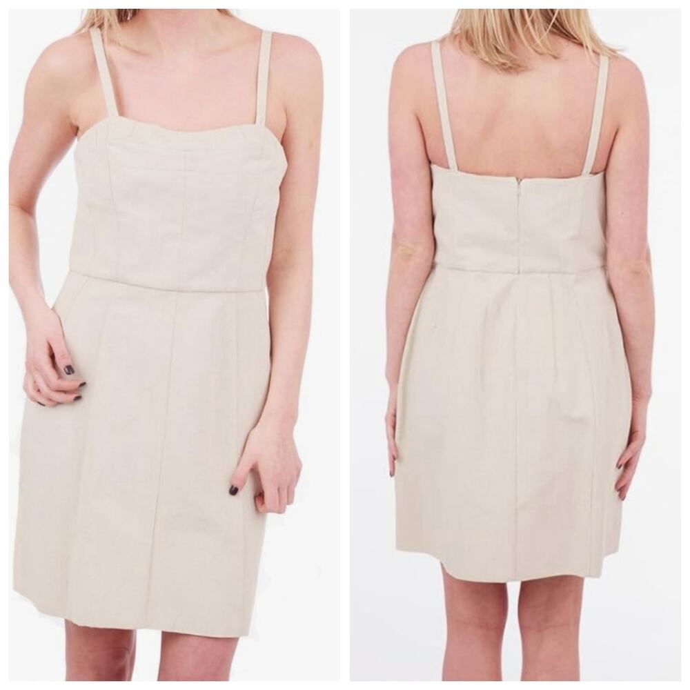 Marni Bustier Nude Taupe Linen Cotton Sleeveless Pencil Mini Minimalist Dress 38